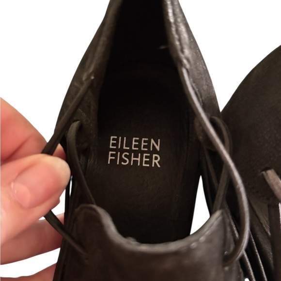 Eileen Fisher Nikki Peep Toe Heel 8.5 Black Suede Leather 2.5 Stacked Heel Boot - Picture 5 of 7